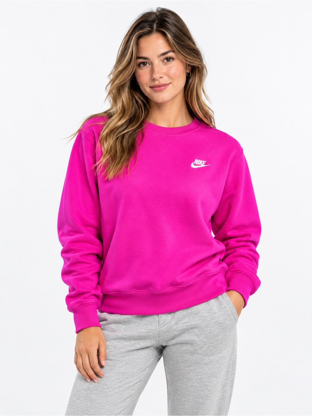 Nike Sportswear Club Fleece Crewneck Sweatshirt Hot Pink Fuchsia Small Unisex